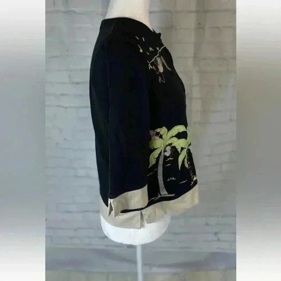 Vintage Onque Casuals Black Button Cardigan Monkeys Bananas Palm Trees Woman’s S - Picture 8 of 12